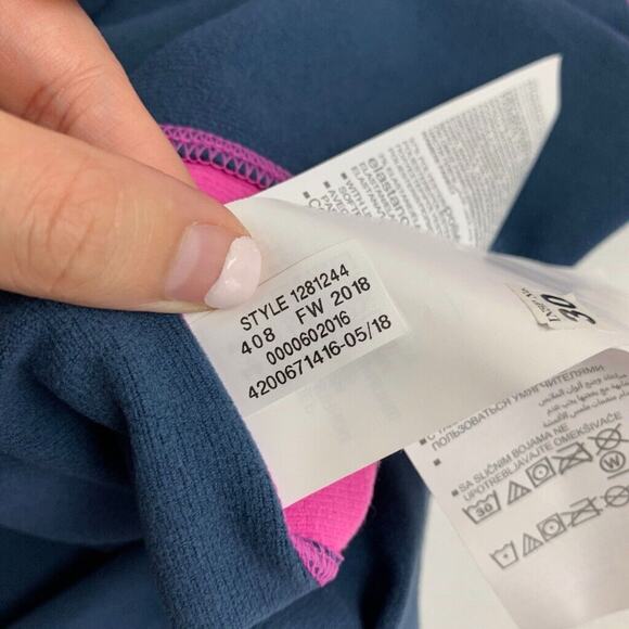 Under Armour Shirt Women L Large Navy Pink ColdGear Fitted Thumbhole Crew Raglan - Picture 12 of 14